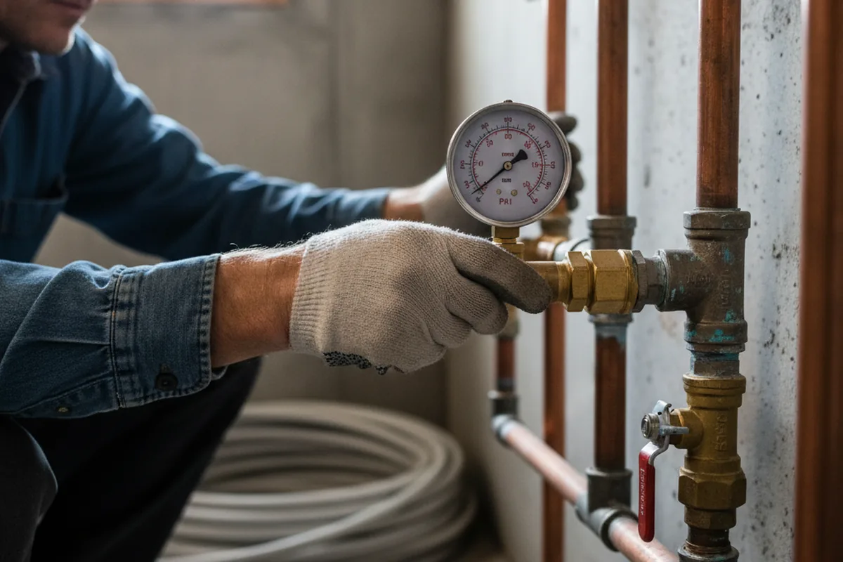 Pressure testing a repaired line during Water Line Repair in Melcroft